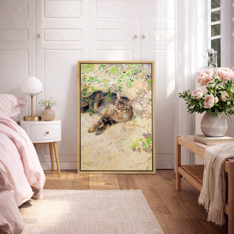 Reproduction d'une scène de chat au repos, H 24 po x l 16 po x P 1,5 po, Cadre flottant naturel