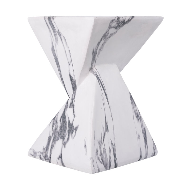 Andree 18.5"H Outdoor Magnesium Oxide Side Table with Sculptural Twist Design, Faux Marble