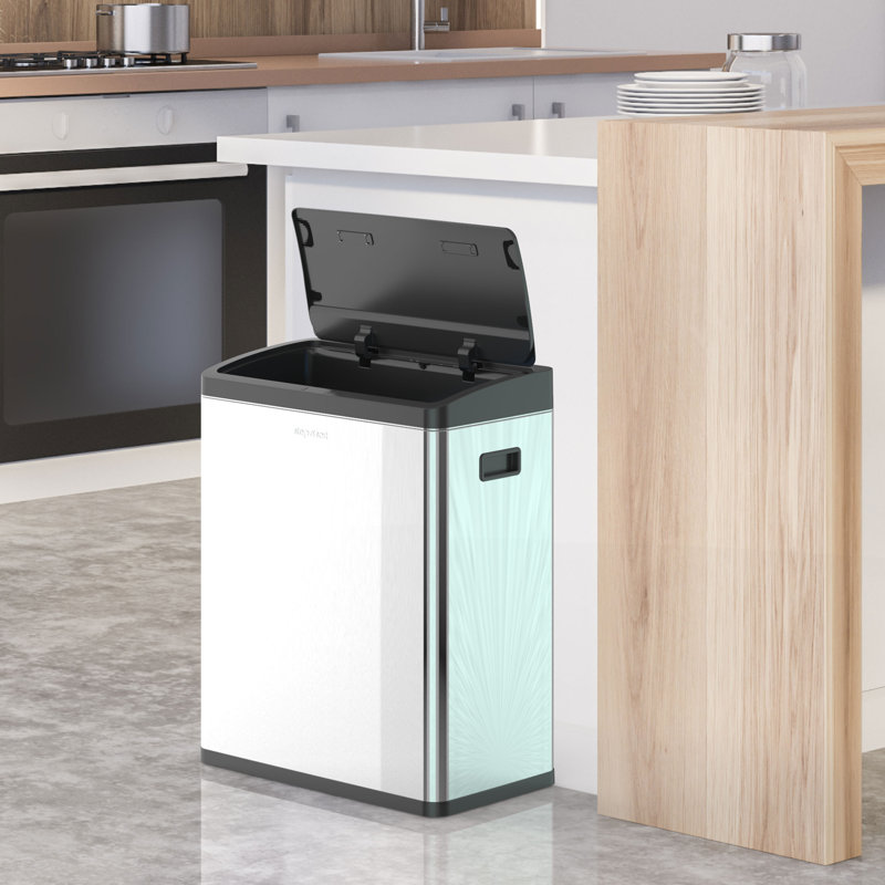 Silver Stainless Steel Touchless Dual Trash and Recycling Bin