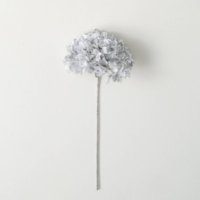 18" Artificial Metallic Silver Hydrangea Christmas Stem