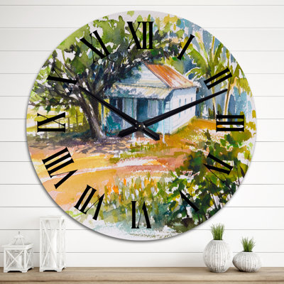 Blue Bungalow in Tropical Garden - Cabin & Lodge Wall Clock