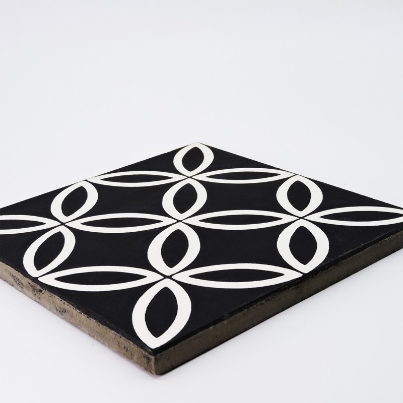 Amlo 8" x 8" Cement Patterned Wall & Floor Tile, Black/White