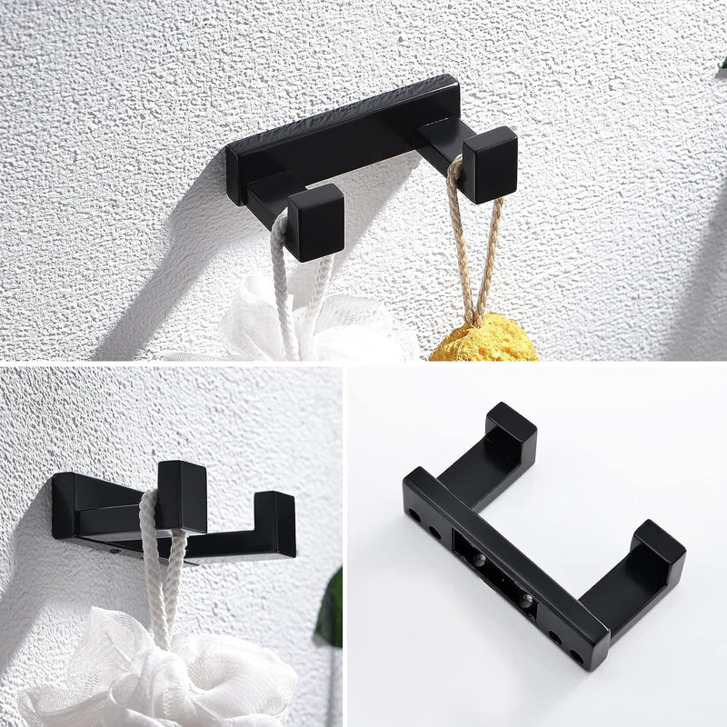 Ensemble de porte-serviettes noir mat - 4 pièces d'accessoires de quincaillerie de salle de bain avec porte-serviettes mural en acier inoxydable 304