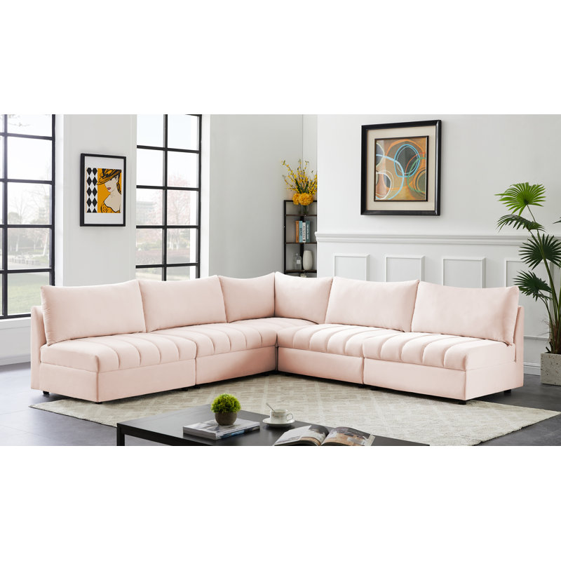 Ensoll Velvet L-Shaped Sectional Reversible, Pink Velvet