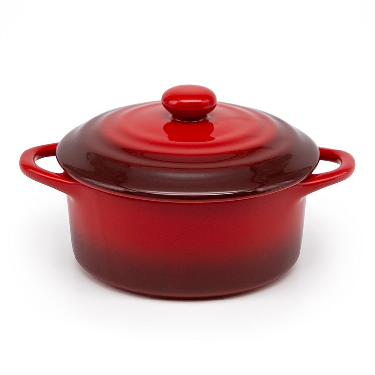Kook Mini Cocotte Casserole Dishes with Lids, 12 oz, Set of 4, Crimson, Red