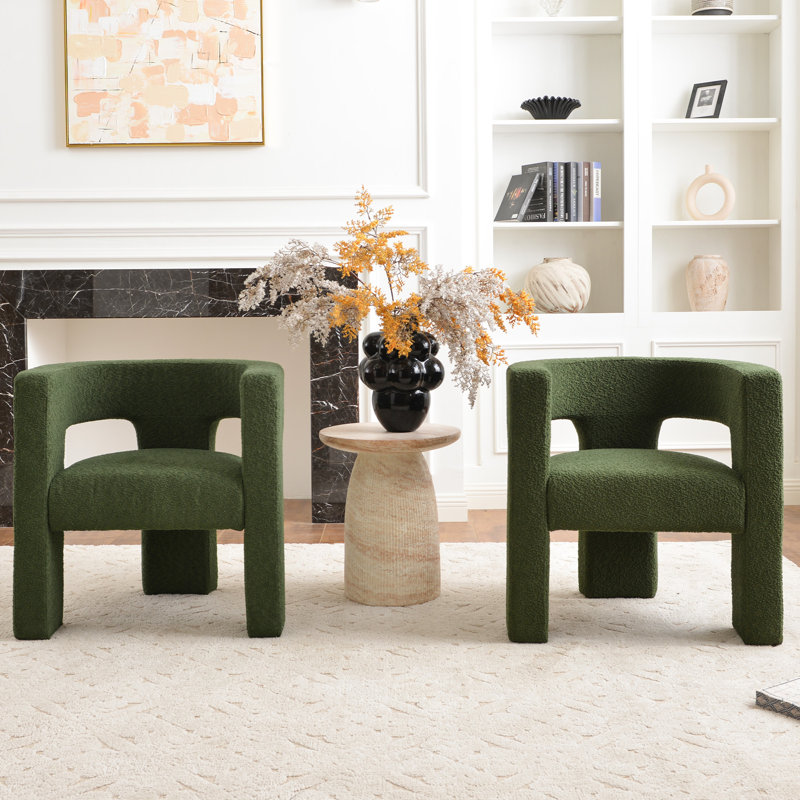 Ensemble de 2 fauteuils modernes rembourrés carrés 28 po., Mélange de polyester vert