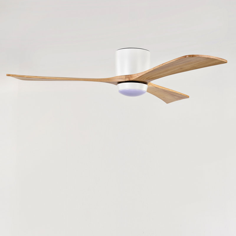 52" Flush Mount Solid Wood Blades Ceiling Fan With Lights Remote Control,Quiet Dc Motor, 6 Speed ,Reversible Ceiling Fan For Patio Living Room, Bedroom, Office,Indoor.