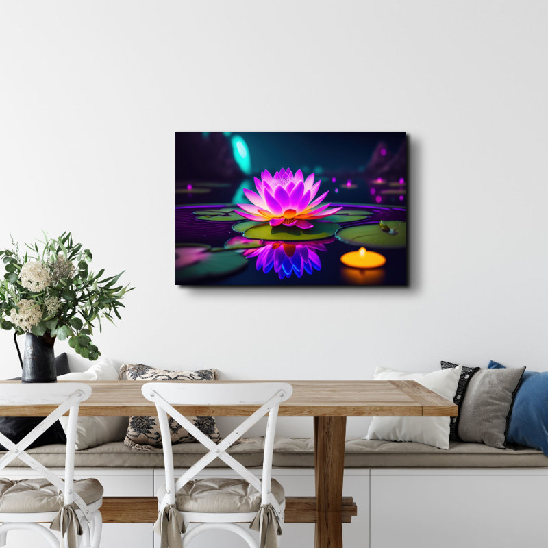 «Unreal Neon Waterlilies» par Stephen Chambers, impression sur toile tendue, L 18 po x H 15 po