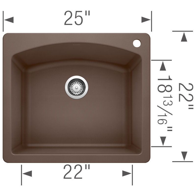 Diamond SILGRANIT 25" Single Bowl Dual Mount Kitchen Sink - Café, Café Brown, 1 hole
