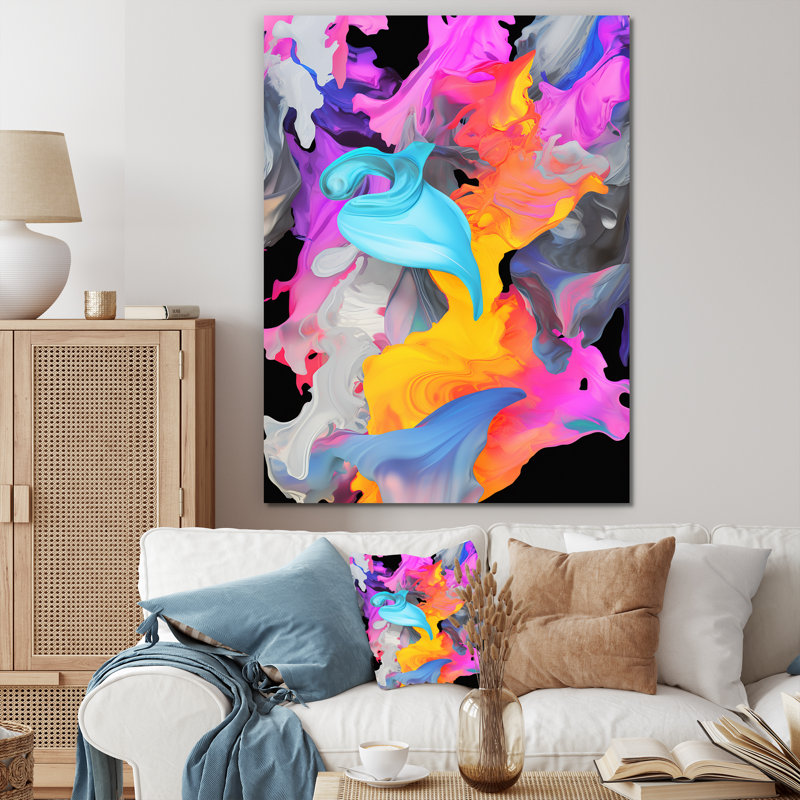"Peinture rose et bleue Fusion II", Toile tendue, H 32 po x l 24 po x P 1 po