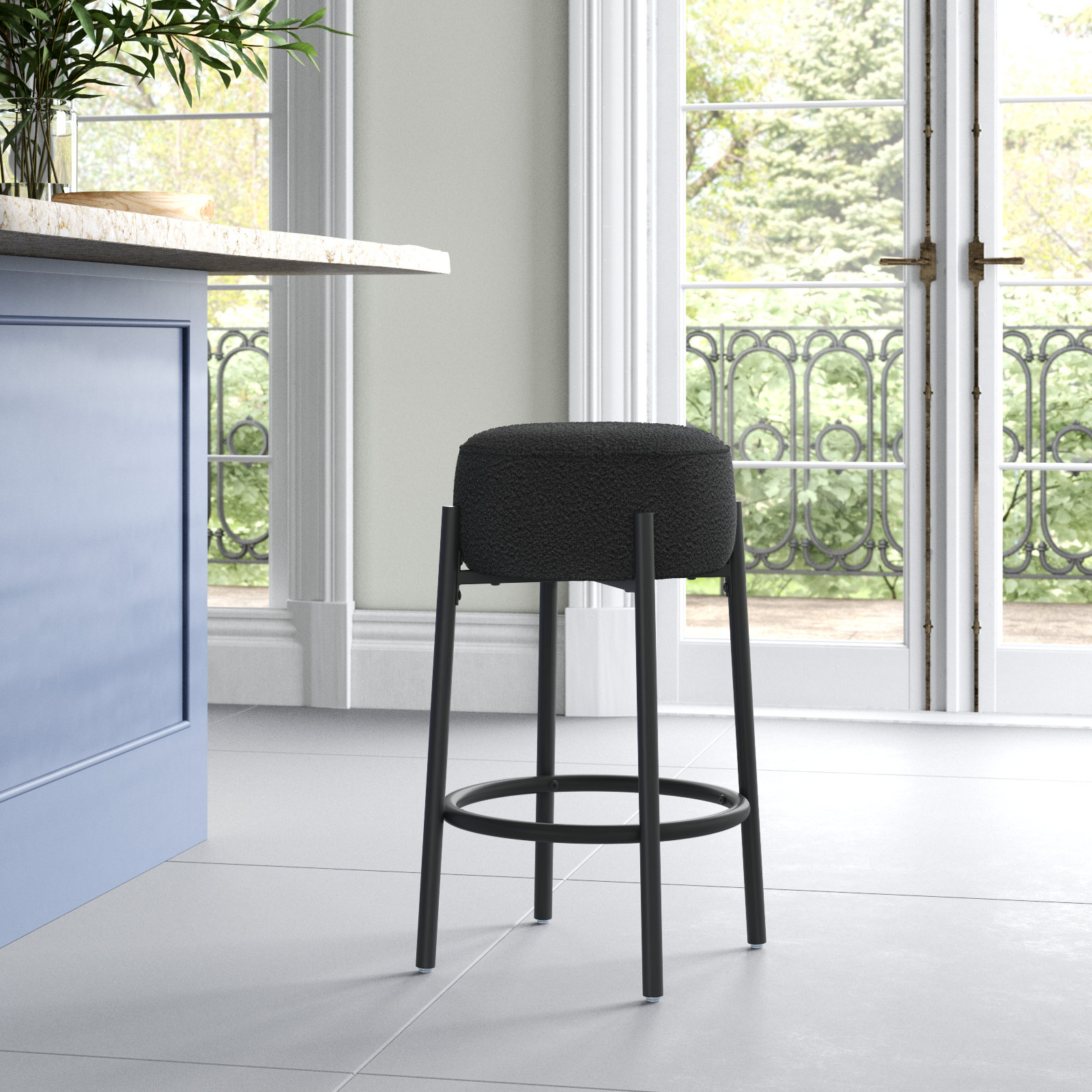 Colombe Metal Leg Bar & Stool, Counter Stool (26.3" Seat Height), Boucle-Black