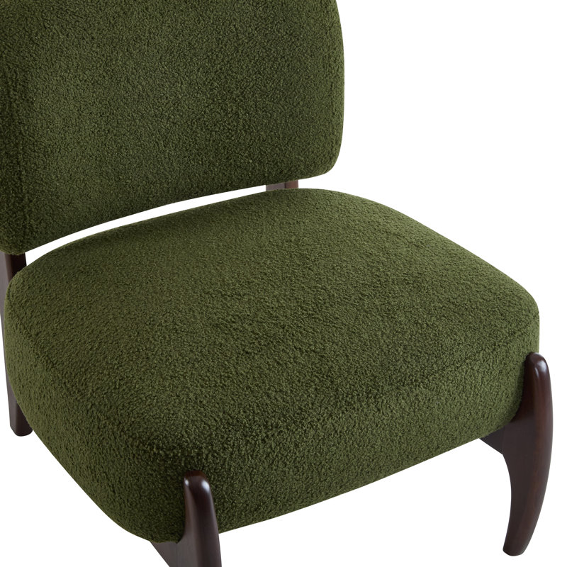 Green Leather Chaise with Solid Wood Frame