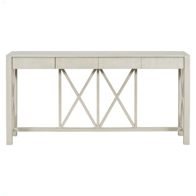60''Acacia Veneer Console Table With 4 Spacious Drawers, Modern Crisscross Design Entryway Table With Open Bottom Storage,Farmhouse Sofa Table For Living Room,Kitchen,Dining Room,Hallway