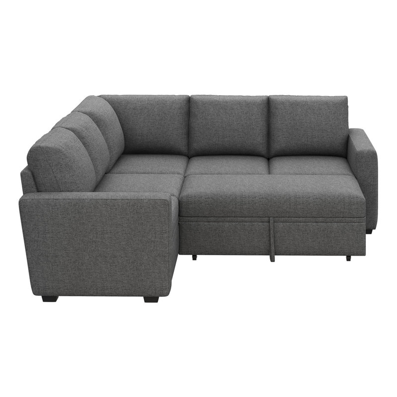 Hoelscher L-shaped Sleeper Sectional Upholstered Sofa Bed With Storage Space Polyester Dark Gray, Dark Gray Polyester