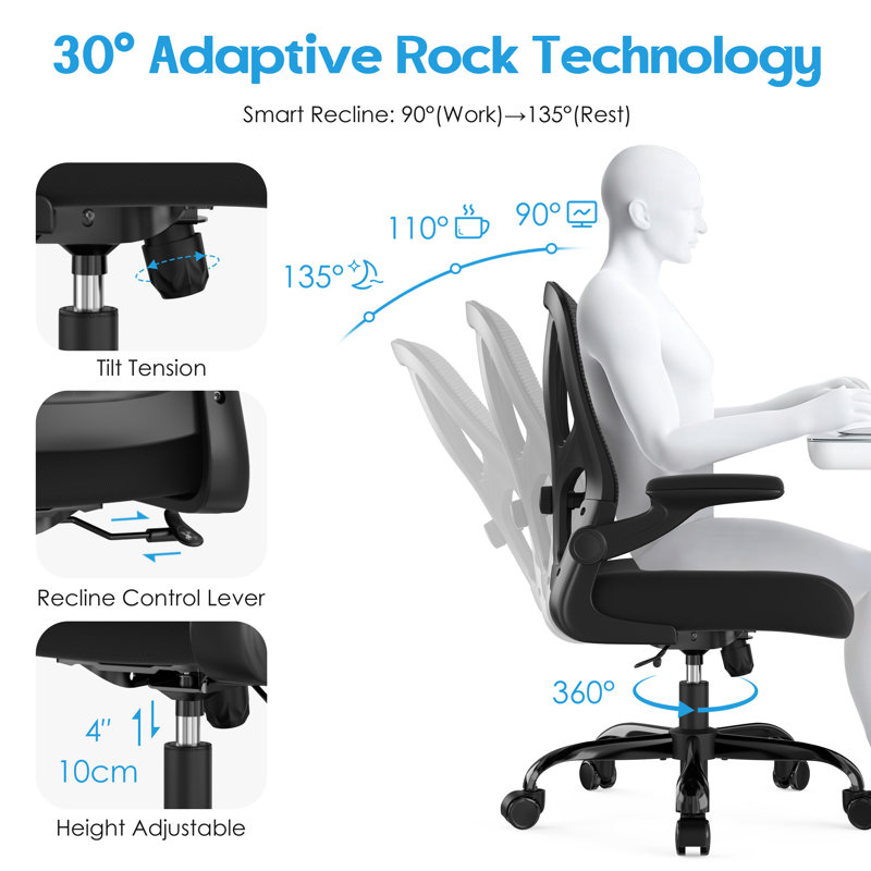 Office Chair Ergonomic Desk Chair - Mesh Computer Chair Breathable Task Chair With Wheels, Black, Black