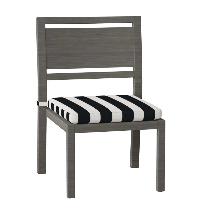 Avondale Patio Dining Side Chair with Cushions, Slate Grey, Welt, Cabana Stripe Midnight