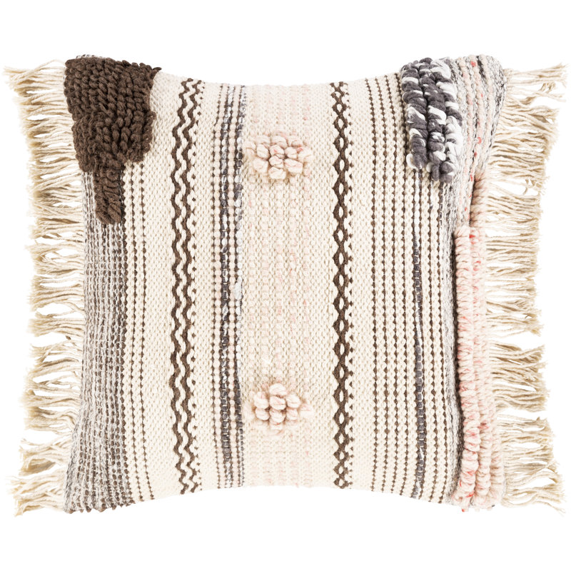 Fringed Wool Blend Pillow Cover