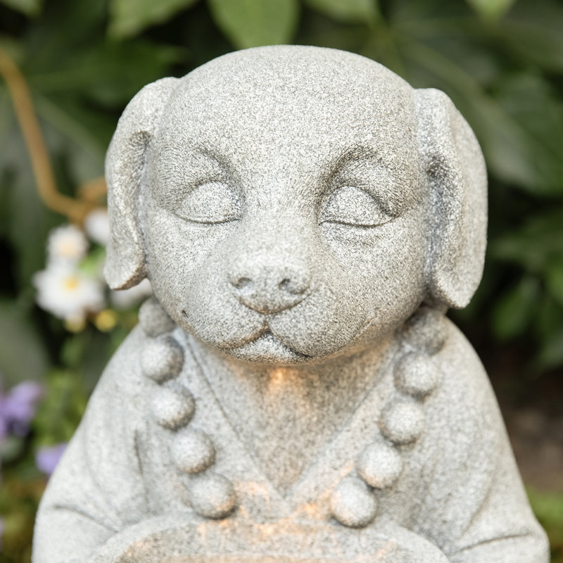 Fontaine d'extérieur 21,75 "à 2 niveaux de style Zen en polyrésine pour chien avec pompe et lumière DEL (KD)