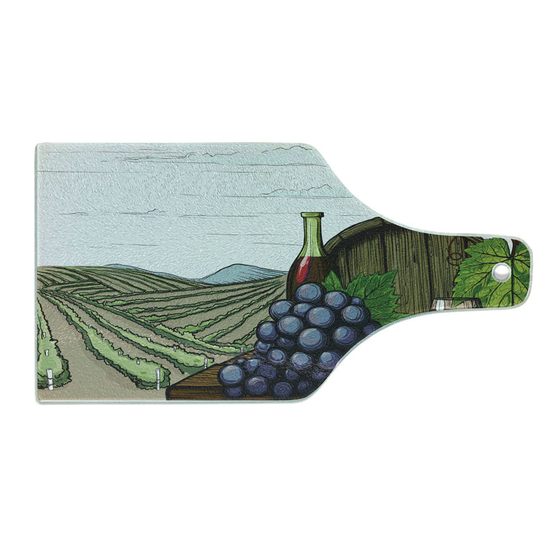 Ambesonne Wine Tempered Glass Cutting Board Views of Vineyards Grapes Multicolor
