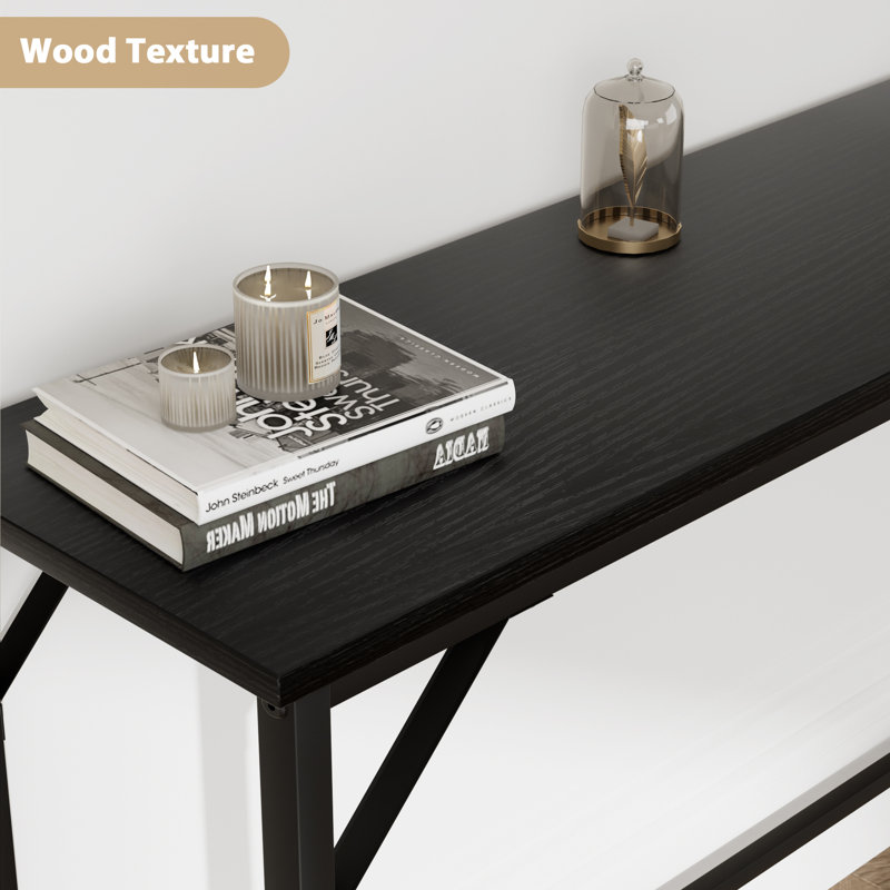 9.1" Narrow Console Table With Outlets, Black