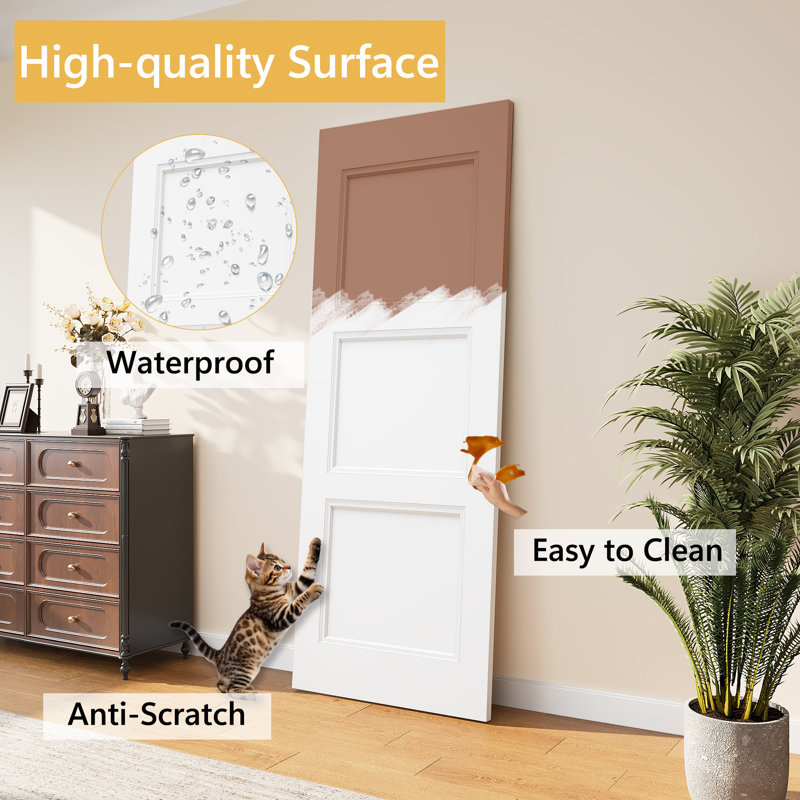 80"H 3Lite Waterproof White Primed Solid Core Composite MDF Wood Sliding Barn Door With Hardware Kit, 60" x 80"