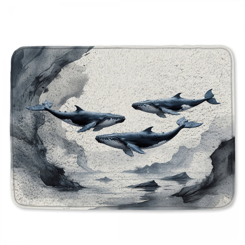 Tapis de bain baleines à bosse dans l'océan, L 24 po x L 17 po