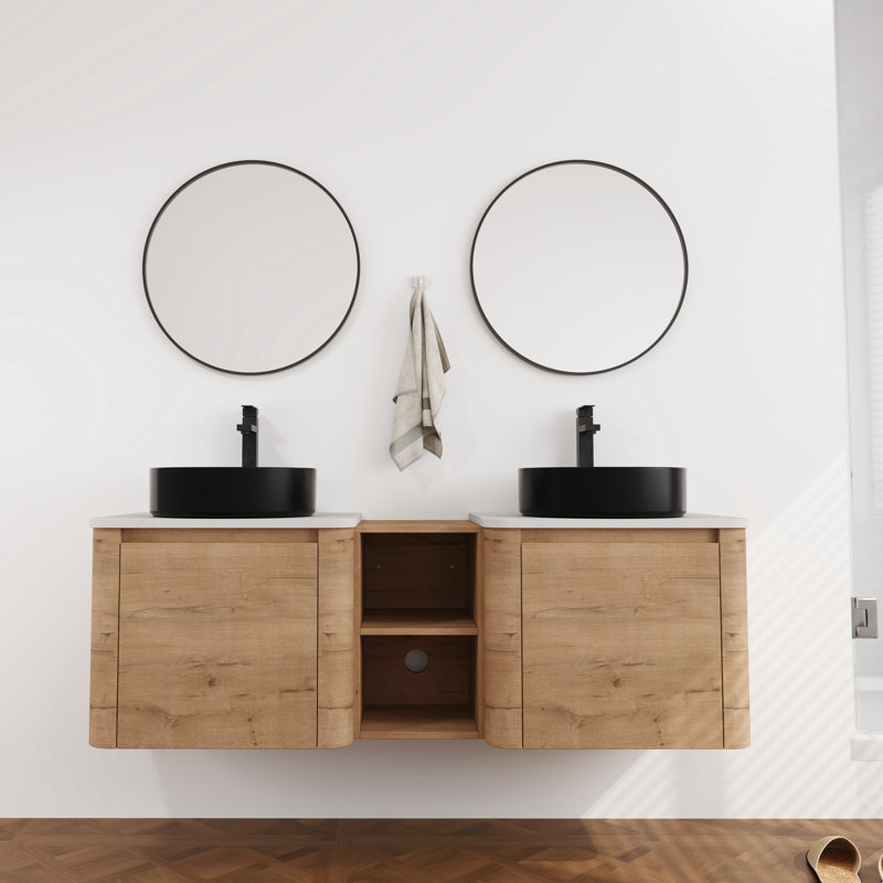 Meuble-lavabo double 60 po avec comptoir en quartz, 60"