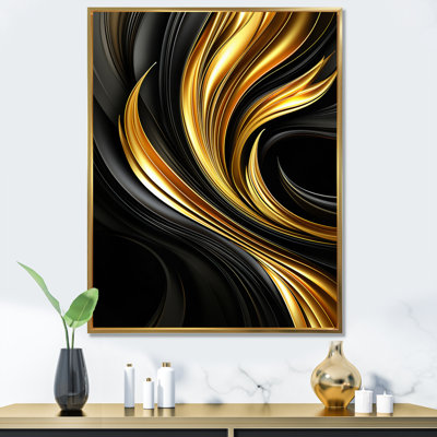 Abstrait or liquide et tourbillon noir - spirales abstraites, art mural