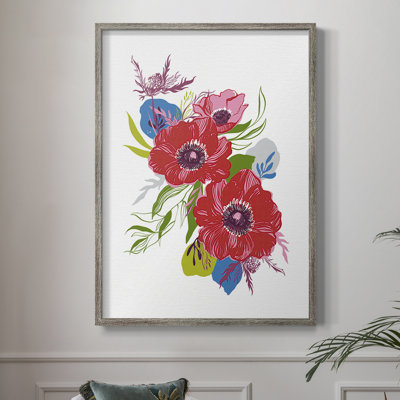 «Brilliant Poppies II», reproduction encadrée - bois massif