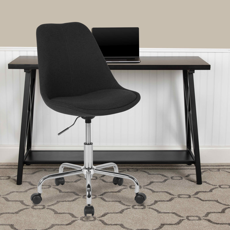  Chaise de bureau en tissu à dossier moyen avec relevage pneumatique, Noir