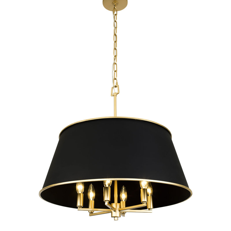 Luminaire suspendu 6 lumières Coco, Noir mat / or français, Noir mat