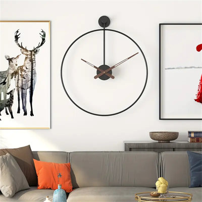 24in Silent black Metal Wall Clock - Minimalist Single Round Design For Living Room, Bedroom, Nursery & Outdoor Decor - Battery Operated (aa Not Included)