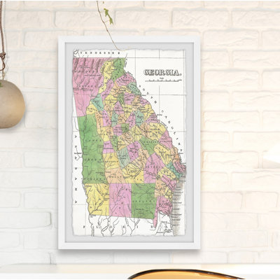 Carte rétro de la Géorgie - impression encadrée sur papier