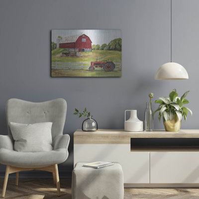 «Rurale rouge grange B» par Jean Plout, art mural en métal