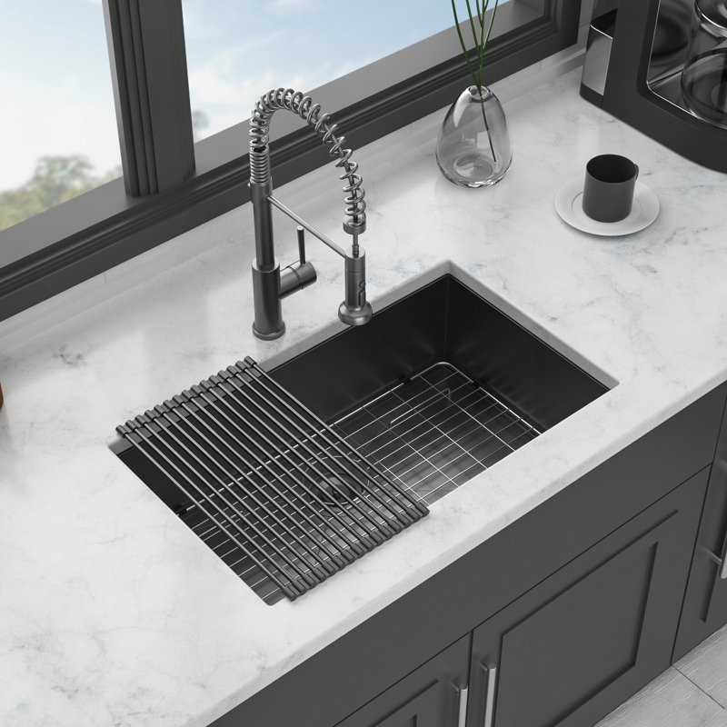 Évier de cuisine noir en acier inoxydable - cuve de cuisine encastrée 30 "x 18" x 9 "en acier inoxydable de calibre 16 avec profondeur de 9 pouces