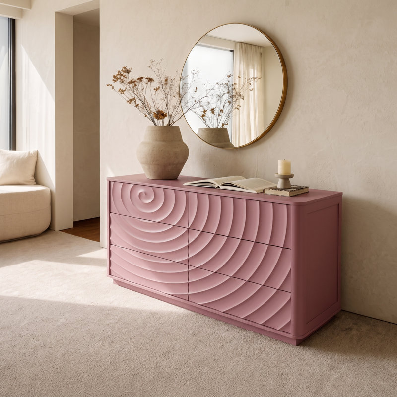 Grande commode moderne de 46,5 po Ralon pour chambre à coucher, Rose