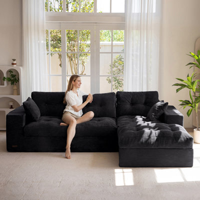 No Assembly Required Plush Corduroy Sofa, 2-Piece Sleeper Sofa with L-Shape Chaise