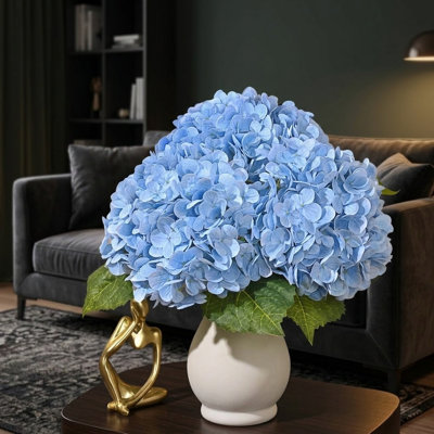 3 pièces de fleurs d'hortensia artificielles de 21 pouces au toucher véritable bouquet de latex bleu pour la décoration de mariage
