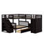 Lit superposé simple au-dessus d'un lit double en L avec bureau, tiroirs et garde-robe-776605988