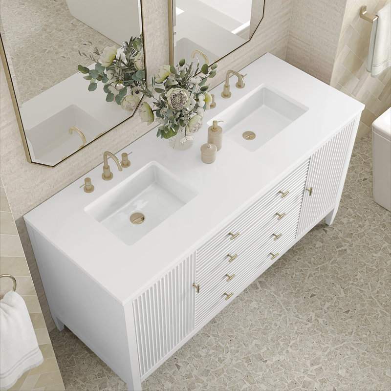 Myrrin 60'' W Double Vanity, White Zeus, Bright White, 8" Widespread