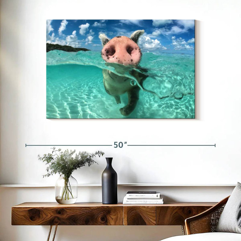 Cochon sauvage nageant Brampt, H 26 po x l 39 po