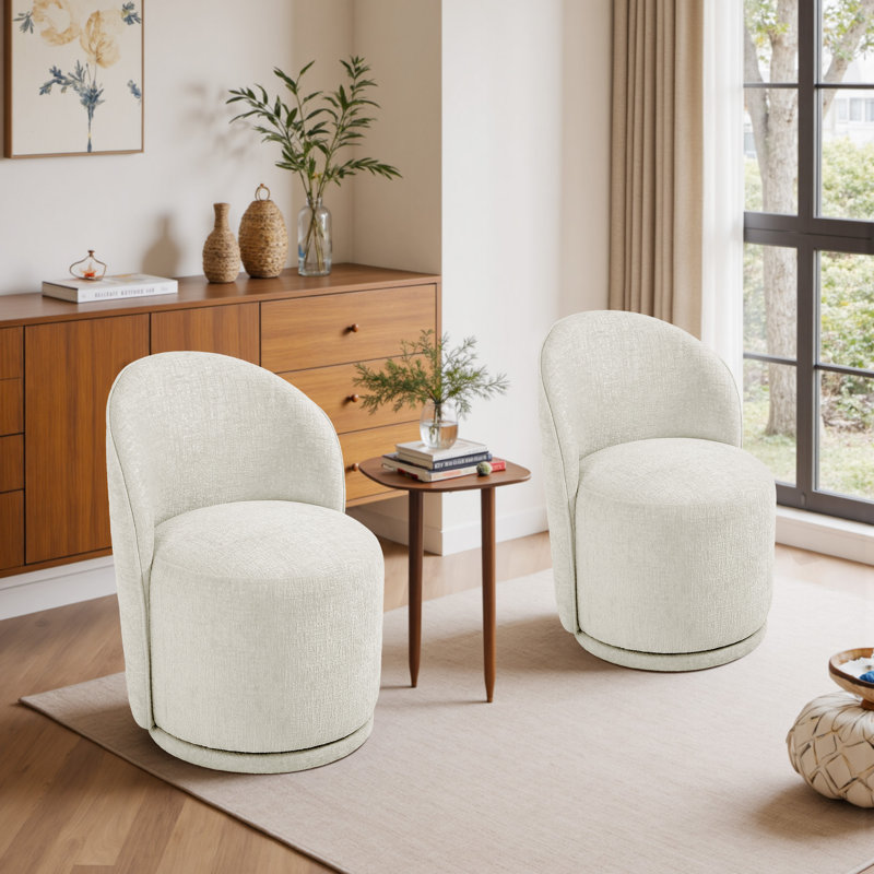 Chaise de salle à manger rembourrée et pivotante moderne (ensemble de 2), Chenille sable clair