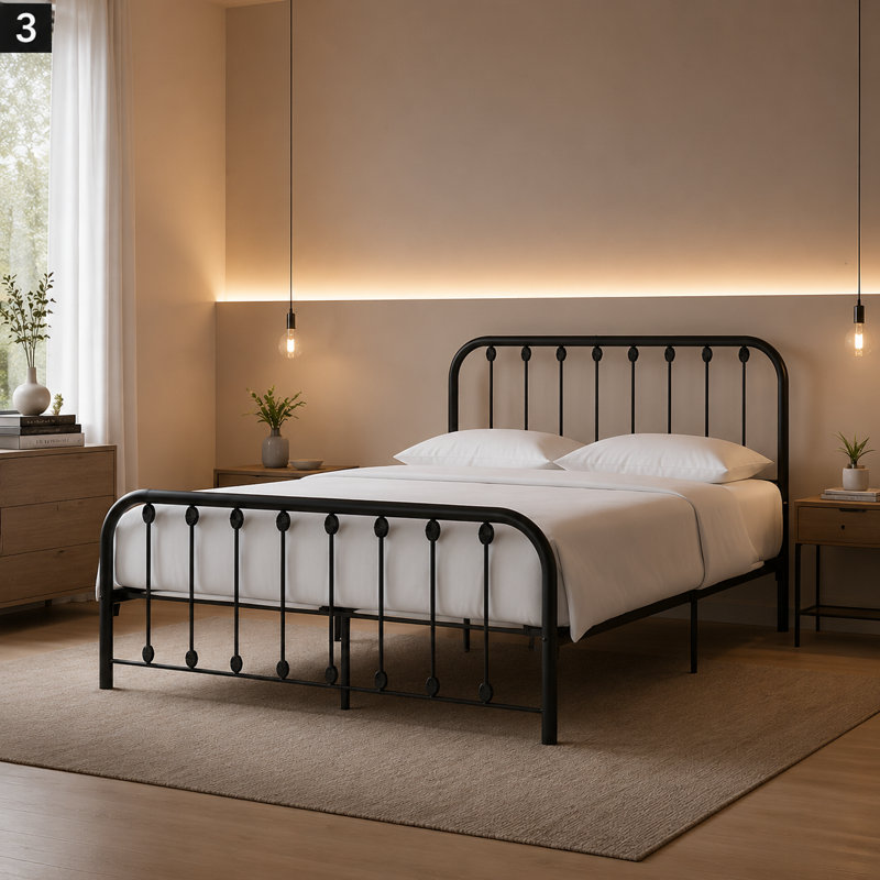 Keyesport Metal Platform Bed, Queen, Black