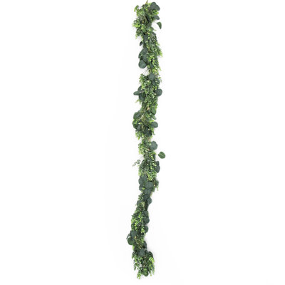6" Deluxe Mixed Spiral Silver Dollar Eucalyptus Greenery Garland with LED Lights