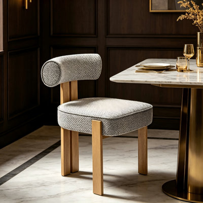Chaise de salle à manger moderne en tissu, chaise d'appoint rembourrée sans accoudoirs avec structure en métal au fini bois naturel, aucune chaise d'appoint artistique à dossier incurvé pour salle à manger, salon, cuisine, 1 pièce