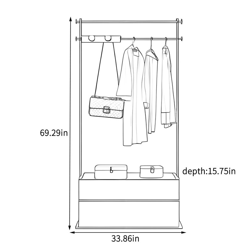 Coat Rack with Hooks Dual Drawers Storage