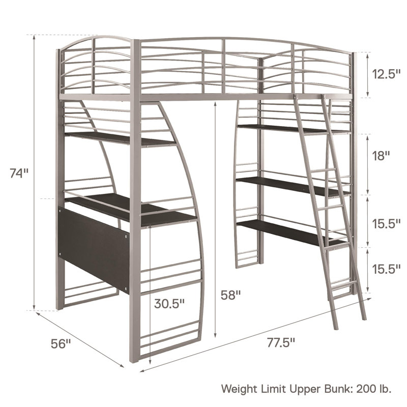 Agastya Kids Twin Loft Bed, Silver