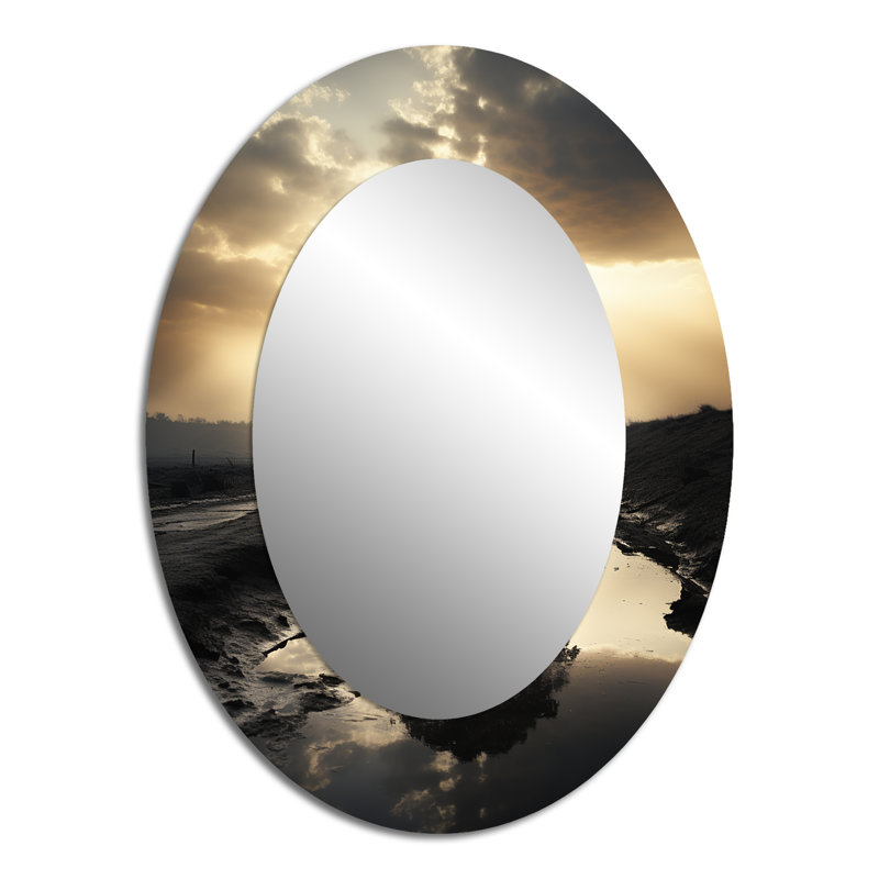 Natures Relaxing Tree Monochrome Photo - Large Oval Wall Mirror On Metal, 40" x 30"