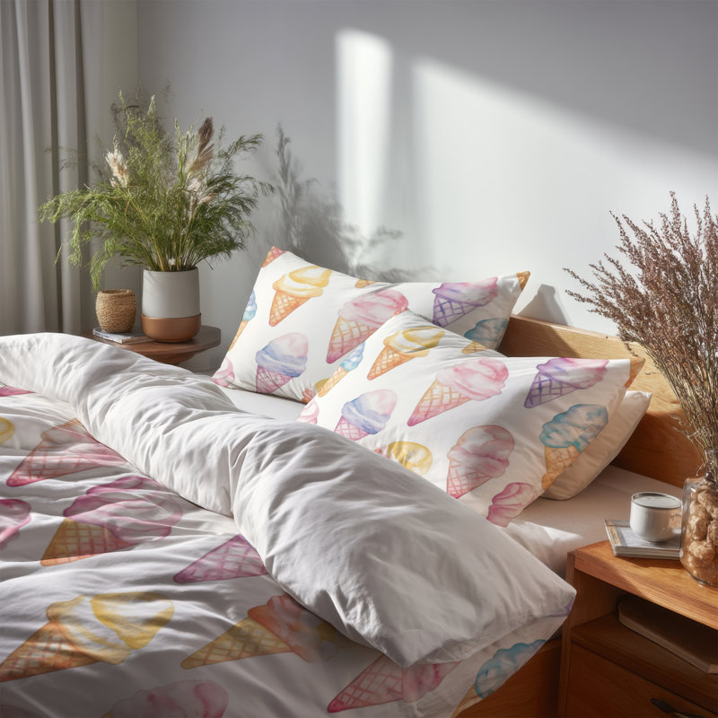 Ensemble de housse de couette Kids Desserts - ensemble de literie pour lit simple et coussins crème glacée pastel, Grand lit