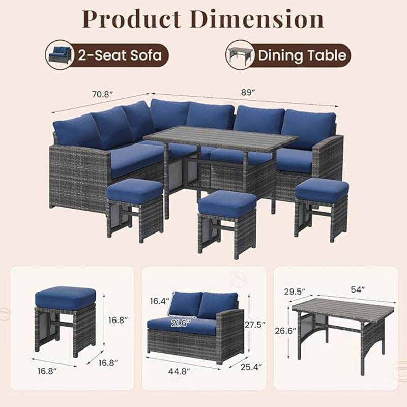 Ensemble de conversation pour canapé modulaire 7 pièces avec housse 7 pièces, Gris, Marine